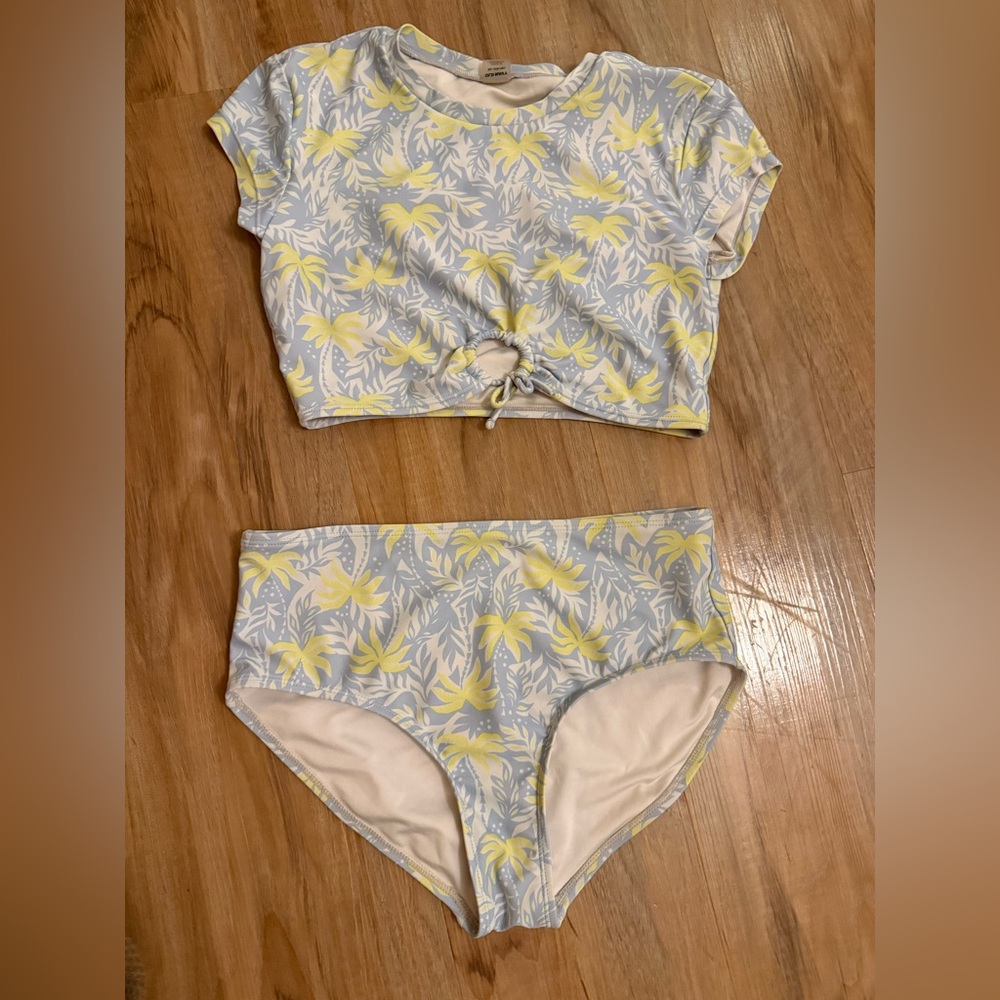 Old Navy Yellow & Light Blue Tropical Two-Piece Swim Set
